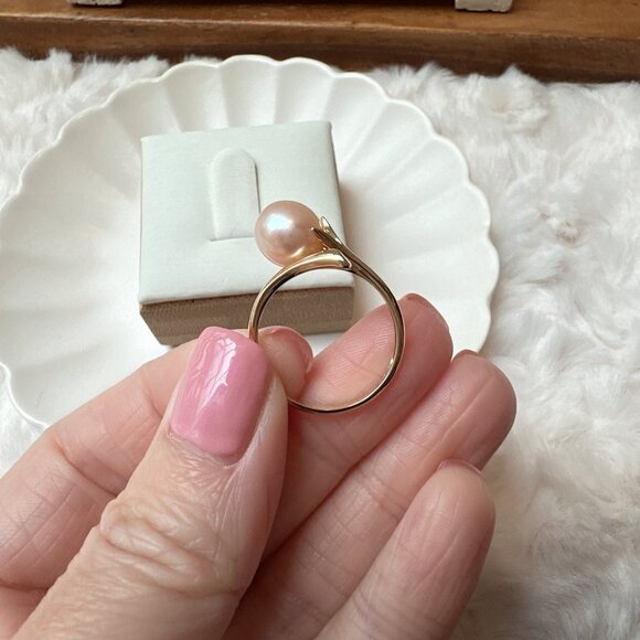 New 10k Yellow Gold with Genuine Pink Freshwater Pearl Ring - Picture 2 of 8